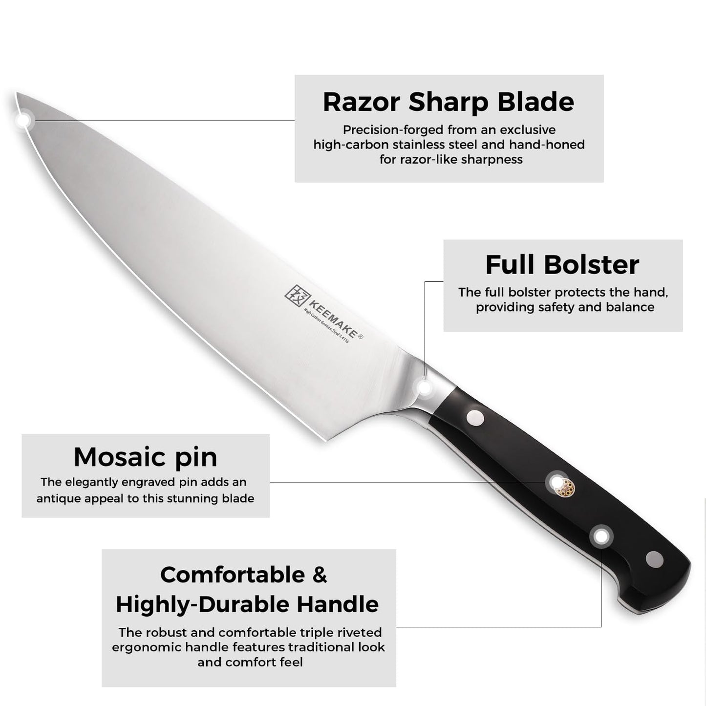 KEEMAKE Kitchen Knife Set, 3PCS Sharp High Carbon Stainless Steel Knives Set for Kitchen with Ergonomic Handle, Chef Knife set Professional Carving Knife Set for Meat Vegetable Fruit
