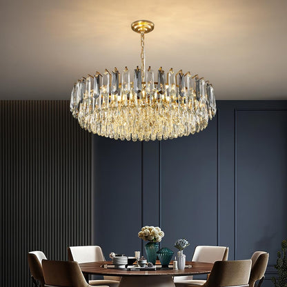 XIAOQIWU 31.5" Gold Crystal Chandeliers Modern3-Tier Luxury Crystal Pendant Light Ceiling Pendant Lighting for Dinning Room Living Room Foyer