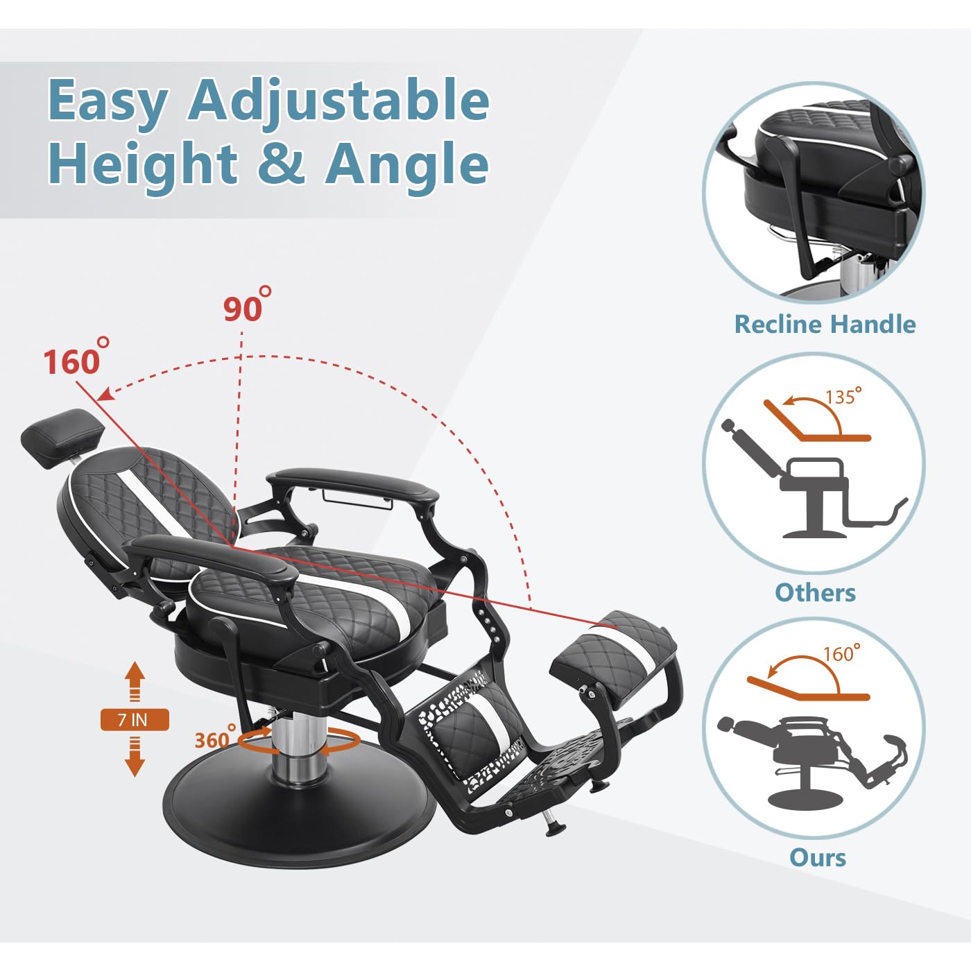 Nolasalon Barber Chair Hair Salon Chair,Heavy Duty 700 LBS, for Hair Stylist Barber Beauty Tattoo Massage(Black White)