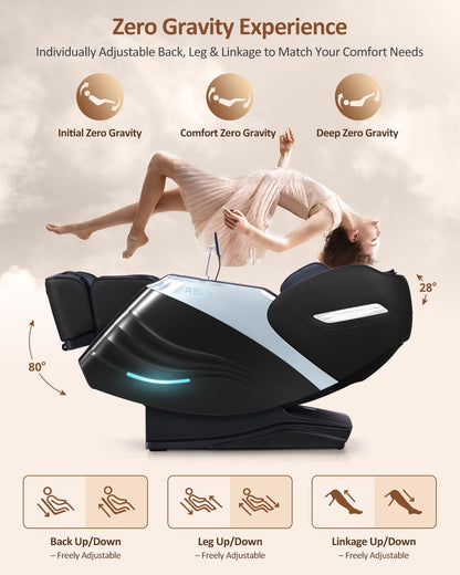 RELX Massage Chair Full Body, 20 Modes Zero Gravity SL-Track Shiatsu Massage Chair Built-in Heat System, Airbag Massage with Body Scan, Deep Yoga Stretch, Calfrest Extension and AI Control(Black)