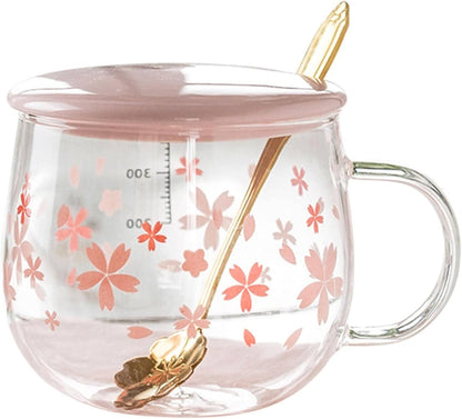 Creative Sakura Cup, Cute Heat-resistant Mug, Borosilicate Glass Coffee Cup, Transparent, Gift (Color: Pink B)