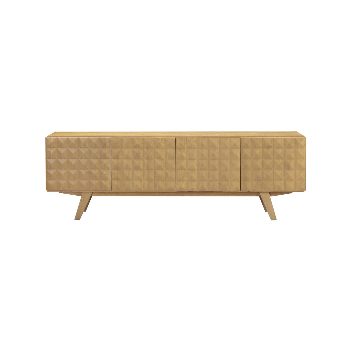 NTC Sapa Mid-Century Modern Solid Wood TV Stand 4-Door Media Console with Carved Geometric Fronts for TVs up to 75", Effortless Assembly, Sand