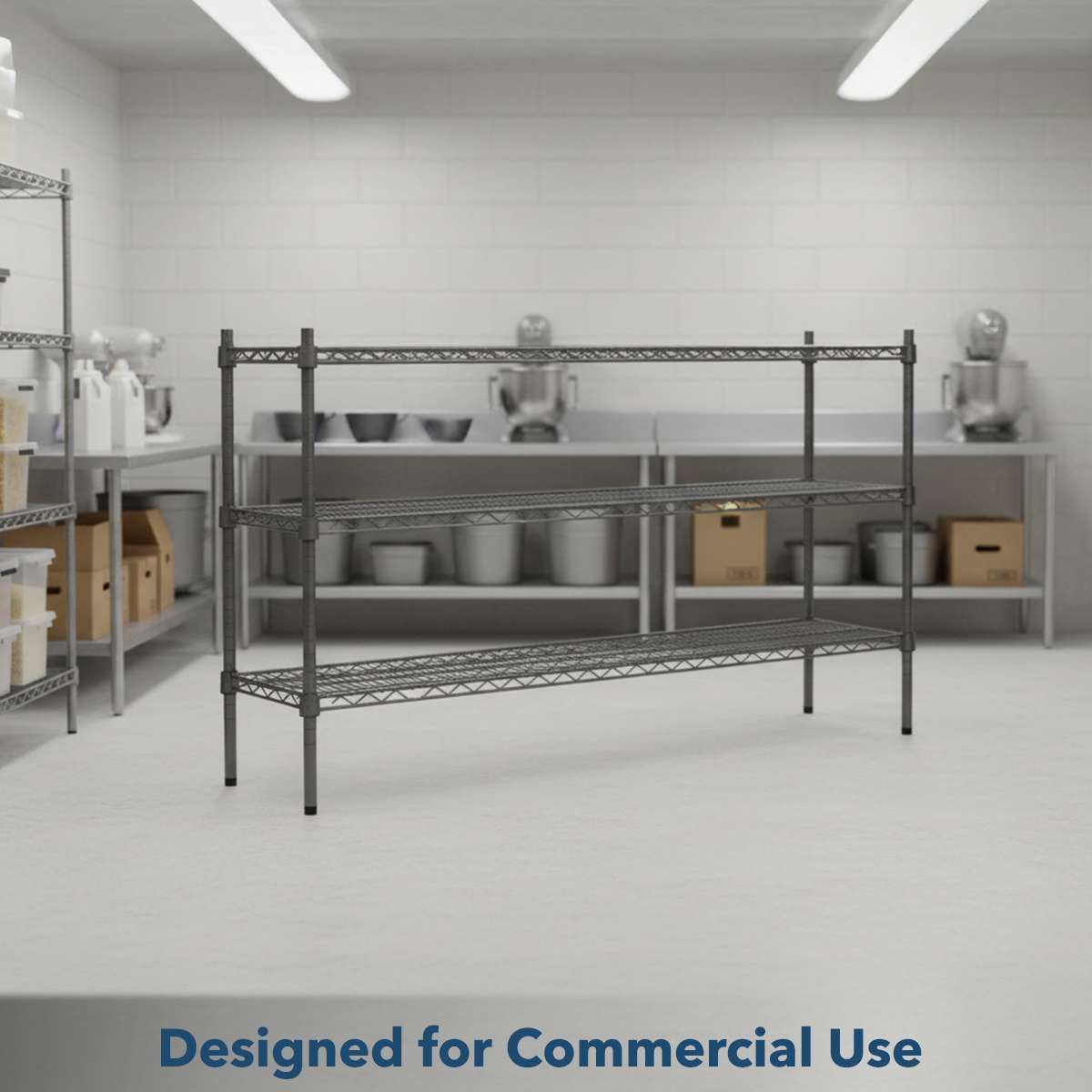 14" x 60" NSF Black Epoxy 3-Shelf Kit with 34" Posts - Commercial Storage Rack Unit - Heavy-Duty Adjustable Wire Shelving Unit for Restaurant, Retail, and Warehouse Storage - 1,800 lb Capacity