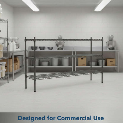 14" x 60" NSF Black Epoxy 3-Shelf Kit with 34" Posts - Commercial Storage Rack Unit - Heavy-Duty Adjustable Wire Shelving Unit for Restaurant, Retail, and Warehouse Storage - 1,800 lb Capacity