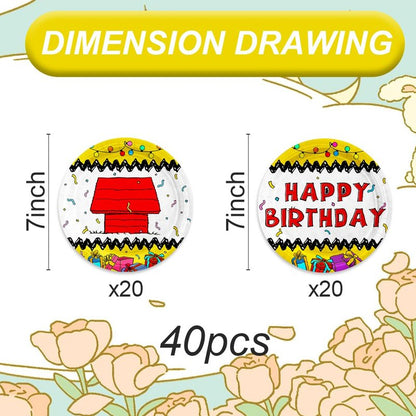 40Pcs Cartoon Dog Red House Birthday Party Plates for 40 Guests Tableware Supplies Red House for Kids Baby Shower Birthday Party Decorations