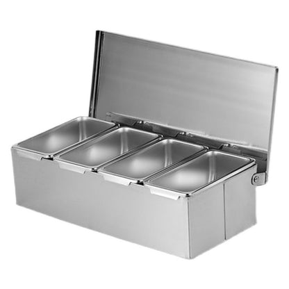Ejoyous Seasoning Organizer Box, 4 Compartment Trays Stainless Steel Rack Set Large Capacity Storage Seasoning Case for Kitchen Camping Food Cream Parlor 14 x 8.8 x 30.5cm