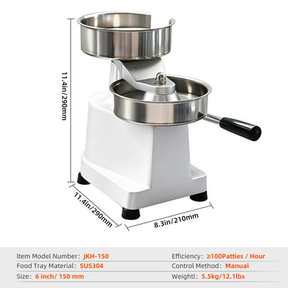 CHEF KEY Commercial Burger Patty Maker, 6inch/150mm Heavy Duty Food-Grade Stainless Steel Bowl Press with 1000 Patty Papers for Restaurants, Home Kitchens (6 inch)