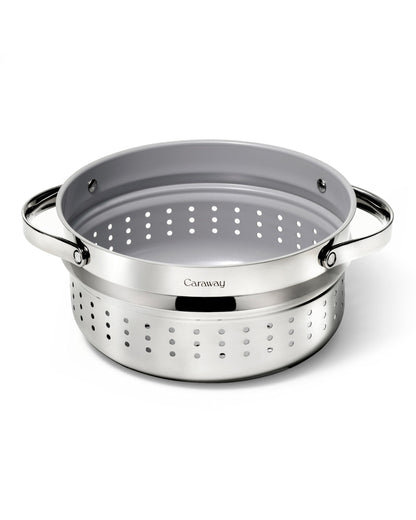 Caraway Steamer - Stainless Steel Steamer with Handles - Non Stick, Non Toxic Coating - Steam Veggies, Seafood, and More - Compatible With Our Dutch Oven or Sauce Pan - Large