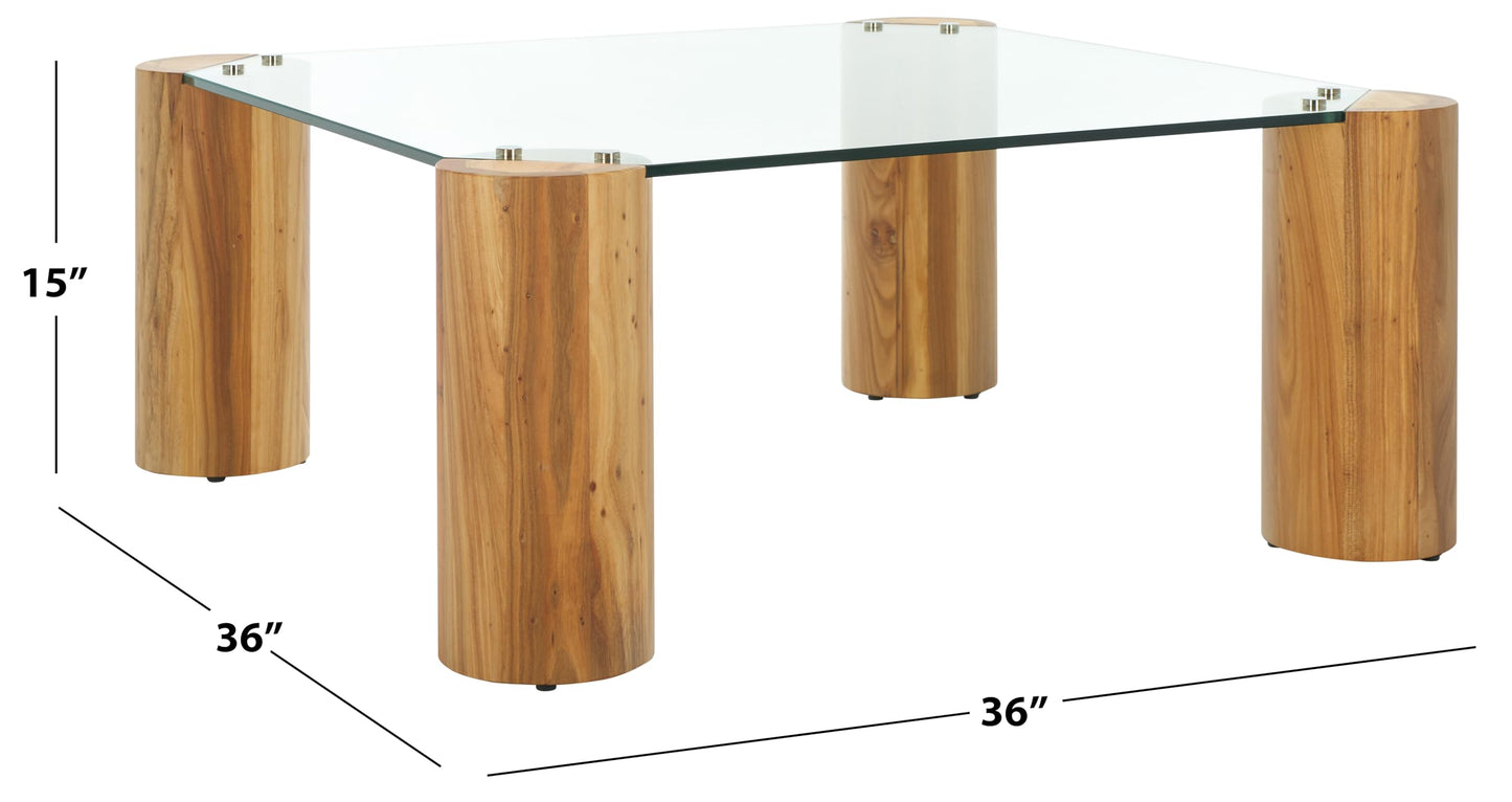 SAFAVIEH Couture Collection Robbie Natural Solid Wood/Tempered Glass Square Coffee Table