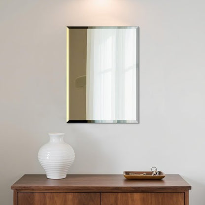 Beveled Bathroom Mirror for Wall, Rectangle Frameless Wall Mirror 16" x 12" Inch for Vanity Living Room Entryway Bedroom