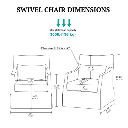 Martha Stewart London Swivel Chair - Solid Wood & Plywood, Skirted Metal Base Accent Armchair, Lumbar Pillow -Modern Classic Family Room Sofa Furniture Bedroom Lounge, 28"X31.5"X35.25", Light Blue