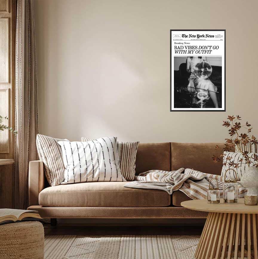 Generic 8x12in Retro Black and White Canvas Wall Art Funny Magazine Cover Newspaper Poster Vintage Disco Ball Bar Cart