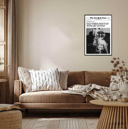 Generic 8x12in Retro Black and White Canvas Wall Art Funny Magazine Cover Newspaper Poster Vintage Disco Ball Bar Cart