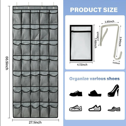Skiennix Over The Door Shoe Organizer - 35 Large Mesh Pockets With 4 Metal Hooks | Space-Saving Storage Solution