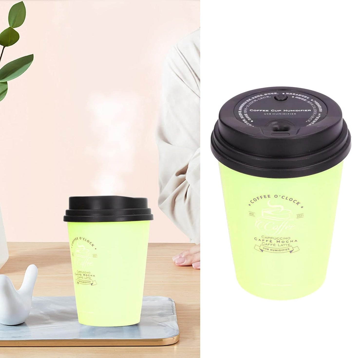 Humidifiers for Bedroom, 300ml Cool Mist USB Mini Cute Coffee Cup Humidifier, Auto Shut-Off for Plant, Office (Green)