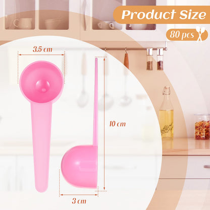 Meanplan 80 Pack Plastic Tablespoon Measuring Spoons Bulk (20 ml | 20 Cc | 1.33 Tablespoon | 4 Tsp) Coffee Scoops Teaspoon Pack for Measuring Coffee Tea Milk Grain Spices Protein Pet Food (Pink)