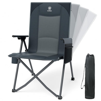 EVER ADVANCED Reclining Camping Chairs for Adult Lightweight, Folding Recliner Chair with Adjustable Back, 4-Level Lounge Chairs, Portable Lawn Chairs for Patio Balcony, Supports 350lbs Grey