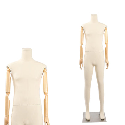 Full Body Male Mannequin with Articulated Wood Arms, Premium Linen Covered Dress Form with Heavy Metal Base, Posable Retail Display Dummy for Boutique Window & Streetwear(Headless)