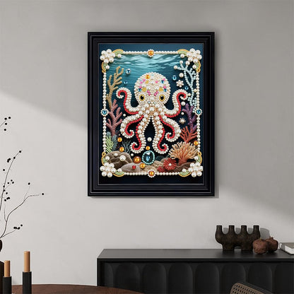 Kulvci Octopus DIY 5D Pearl Painting Kit, Diamond Painting Kit for Adults Beginner, Bead Art Kits All-Pearl Dot Painting for Wall Decor, Creative Stress Relief Gift Home Decor,12 × 16 inch
