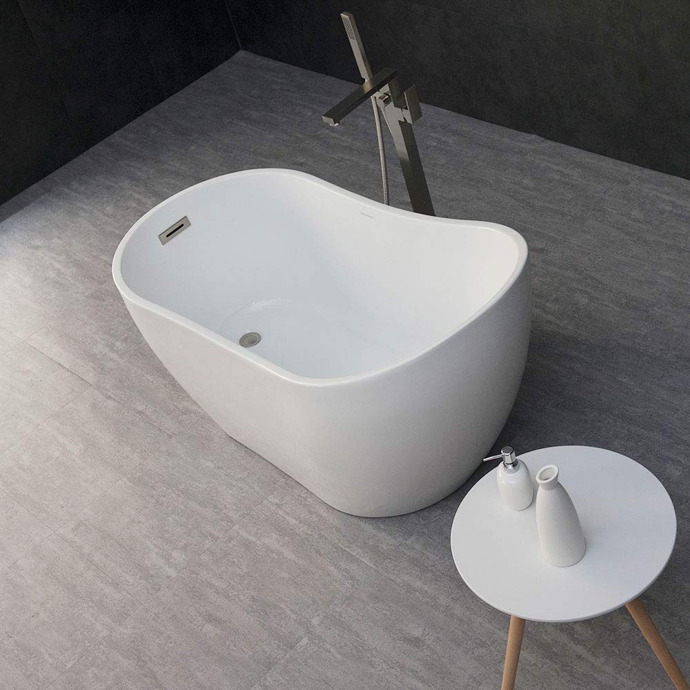 WOODBRIDGE B-0006 54" Modern Acrylic Freestanding Bathtub, with Brushed Nickel Drain and Overflow, B0006/Bat-1507, 54" Bathtub I