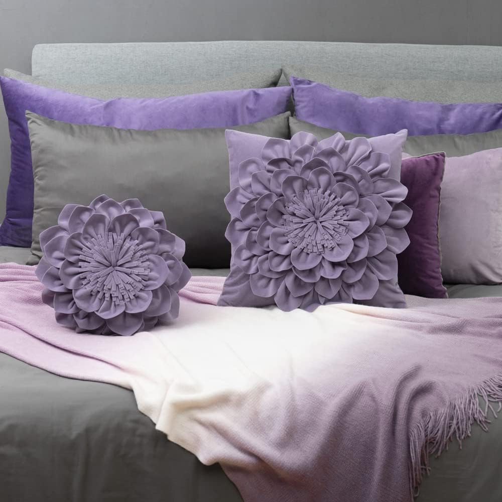 OiseauVoler 3D 14 Inch Decorative Flower Throw Pillows with Insert Included Accent Round Pillow Handmade Cushion