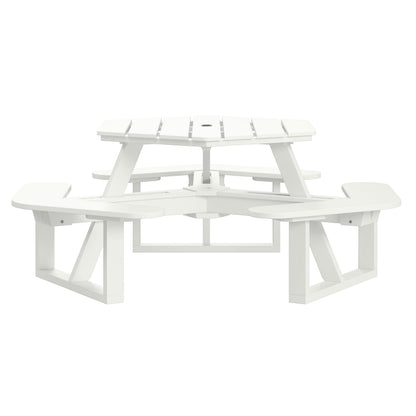 Shoreline Made in USA Hexagon Picnic Table, Seating for 6, Coconut White