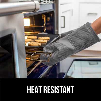 Gorilla Grip Heat and Slip Resistant Silicone Oven Mitts Set, 14.5 in, Gray