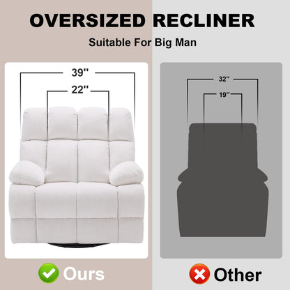 Eiayeebil 360° Swivel Glider Recliner, Oversized Recliner Rocker Chair, Extra Wide Manual Recliner, Overstuffed Soft Rocking Sofa Chair for Living Room& Bedroom (Beige)