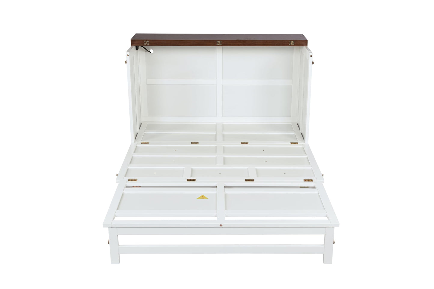 Bellemave Full Murphy Bed with Storage Drawer and Charging Station, Cabinet Bed, Farmhouse Murphy Cabinet with Foldable Panel, Noisy Free, for Guest Bedroom, Living Room, White+Walnut Panel