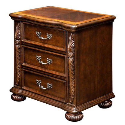 Furniture of America Caldara ‎Traditional 3-Drawer Wood Nightstand, Bedside Table, Small Dresser for Bedroom, Living Room, Home Office, Brown Cherry