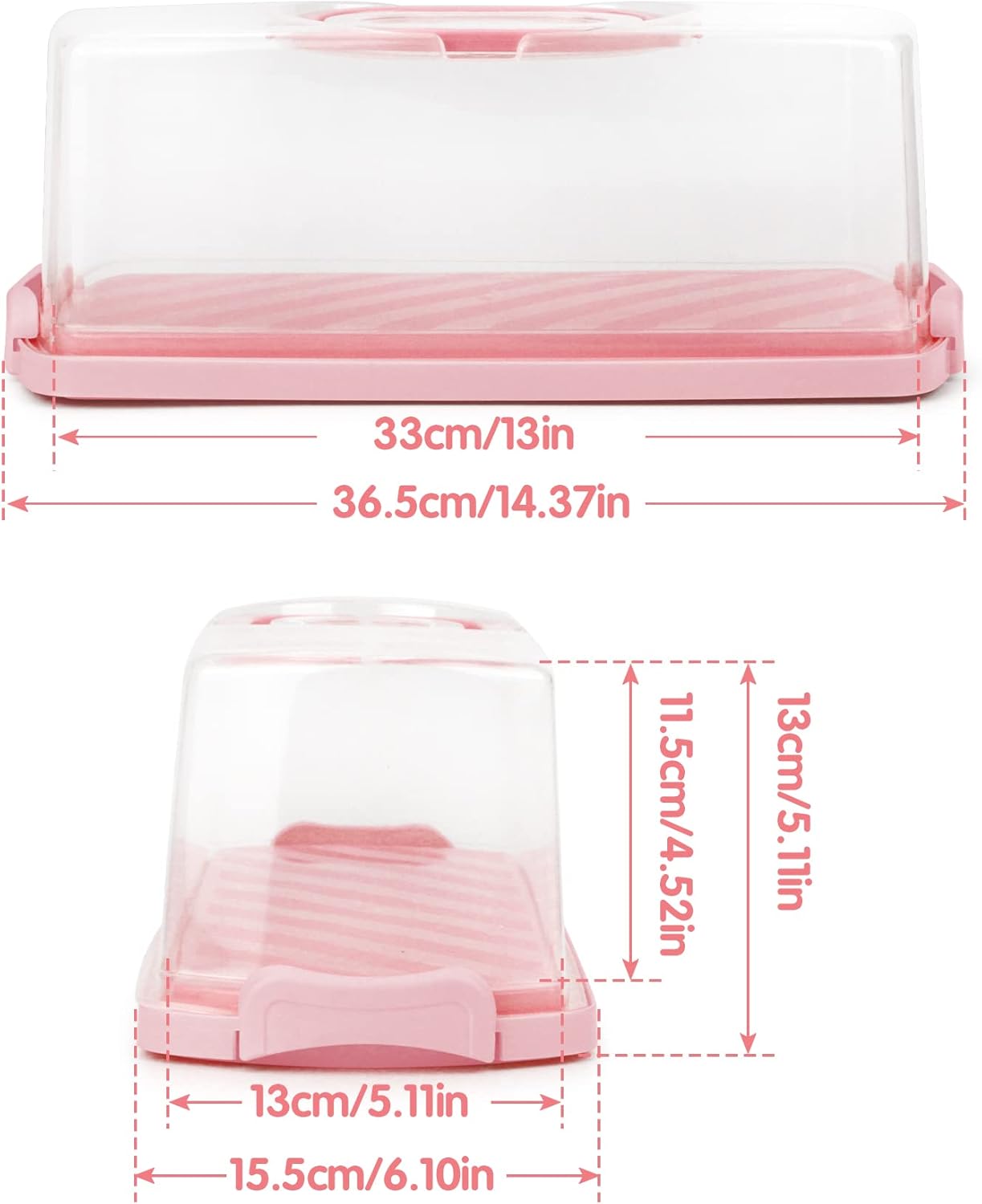 2-Pack Plastic Rectangular Bread Box with Clear Lid, Loaf Cake Keeper, Portable Bread Keeper Storage Container