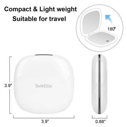 deweisn Compact Mirror, Lighted Travel Makeup Mirror with 1X/10X Magnifying Double Sided Dimmable Portable Pocket Mirror for Handbag, USB Charging(Black)