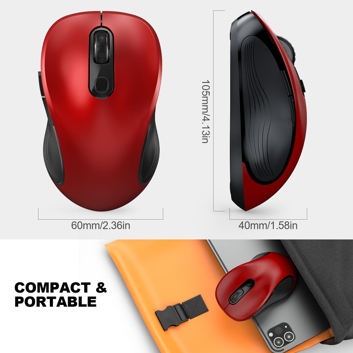 WisFox 2.4G Wireless Mouse for Laptop, Ergonomic Computer Mouse with USB Receiver and 3 Adjustable Levels, 6 Button Wireless Mice for Windows Mac PC Notebook (Grey)