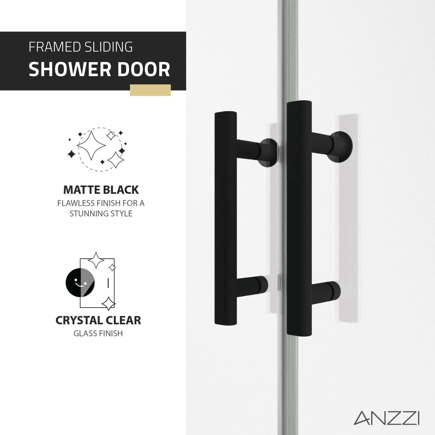 ANZZI 70-in x 60-in. Framed Double Sliding Shower Door, Resistance Free Hinges for Smooth Opening and Closing, Clear Tempered Glass in Matte Black Finish (SD-AZ15-01MB)