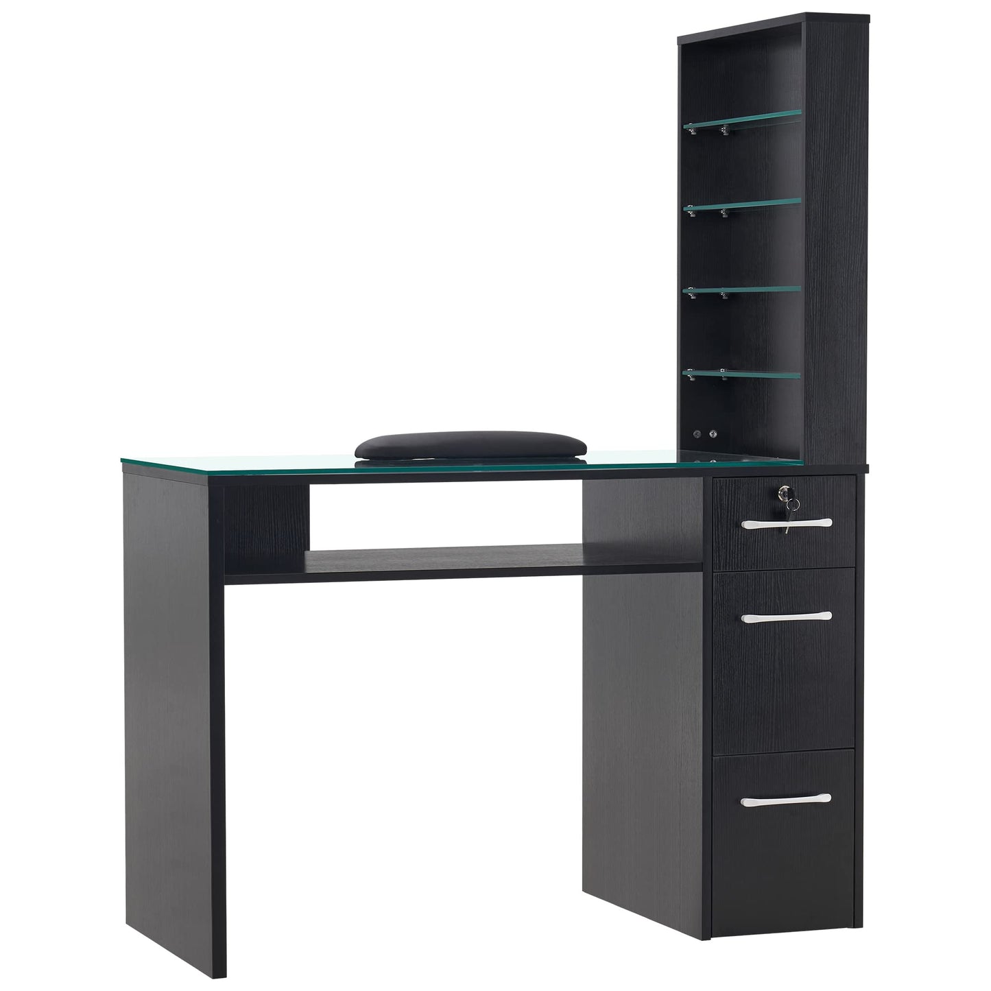 BarberPub Manicure Table with Drawers & Storage Shelves, Spa Beauty Salon Station Nail Desk, 45.3"(L) x 19"(W) x 60"(H) 2673 (Black)