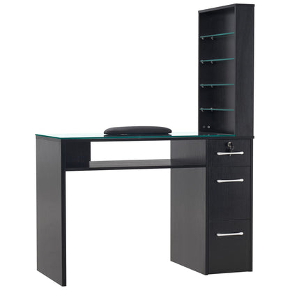 BarberPub Manicure Table with Drawers & Storage Shelves, Spa Beauty Salon Station Nail Desk, 45.3"(L) x 19"(W) x 60"(H) 2673 (Black)