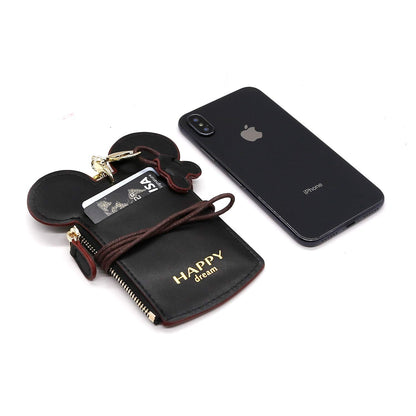 Ondeam ID Holder With Lanyard Badge Holder,PU Leather newchic Cute Animal Shape neck wallet for Women(Black)