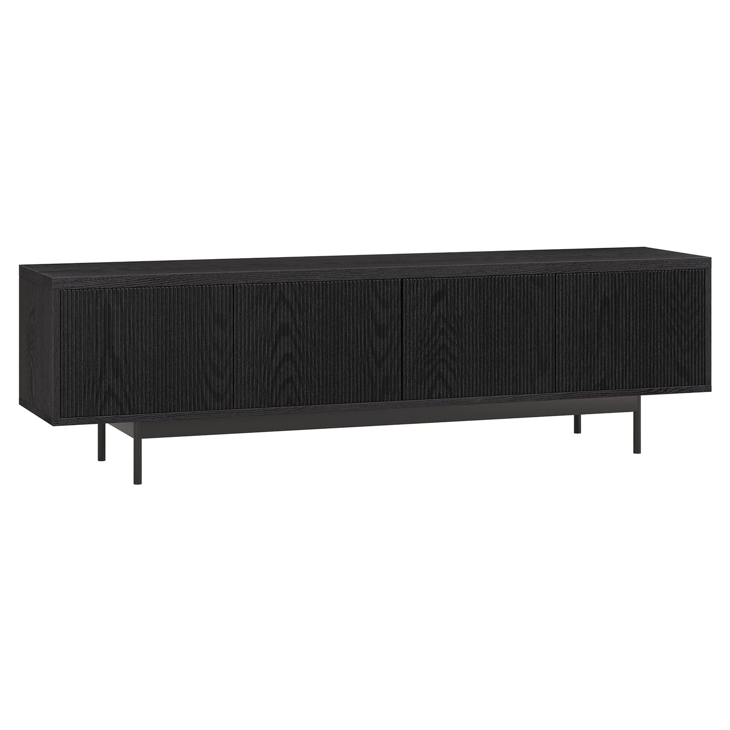 Henn&Hart Fluted TV Stand for TVs up to 75" with 2 Open-Concept Ribbed Storage Cabinets for Living Room, Family Room, or Office, Natural Black
