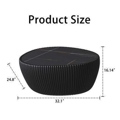 KEIKI 32.1" Goose Eggs Shape Coffee Table, Modern Sofa Side Table with Marble Top & Leather Wrap, Small End Table for Living Room, Bedroom, Office, Black