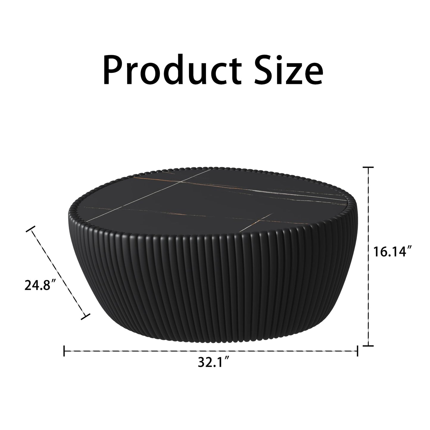 GDFStudio Goose Egg Shaped Marble Top Coffee Table with Microfiber Leather Frame, Modern Small Side Table with MDF Base, Unique Desktop Textures Tea Tables for Living Room Bedroom Office, Black