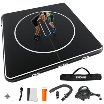 FINCOME Inflatable Wrestling Mat 16ft/13ft/10ft, 4" Thick Foldable Jiu Jitsu Mats Wrestling Mats for Home Outdoor Indoor, Waterproof PVC Mat for Gymnastics, BJJ, MMA, Grappling, Judo, Boxing, 10ft*10ft*4inch
