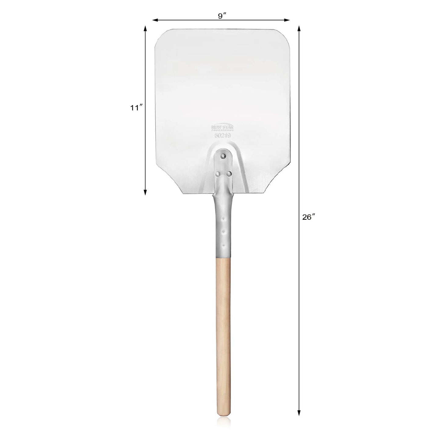 New Star Foodservice 50219 Aluminum Pizza Peel, Wooden Handle, 9 x 11 inch Blade, 26 inch overall
