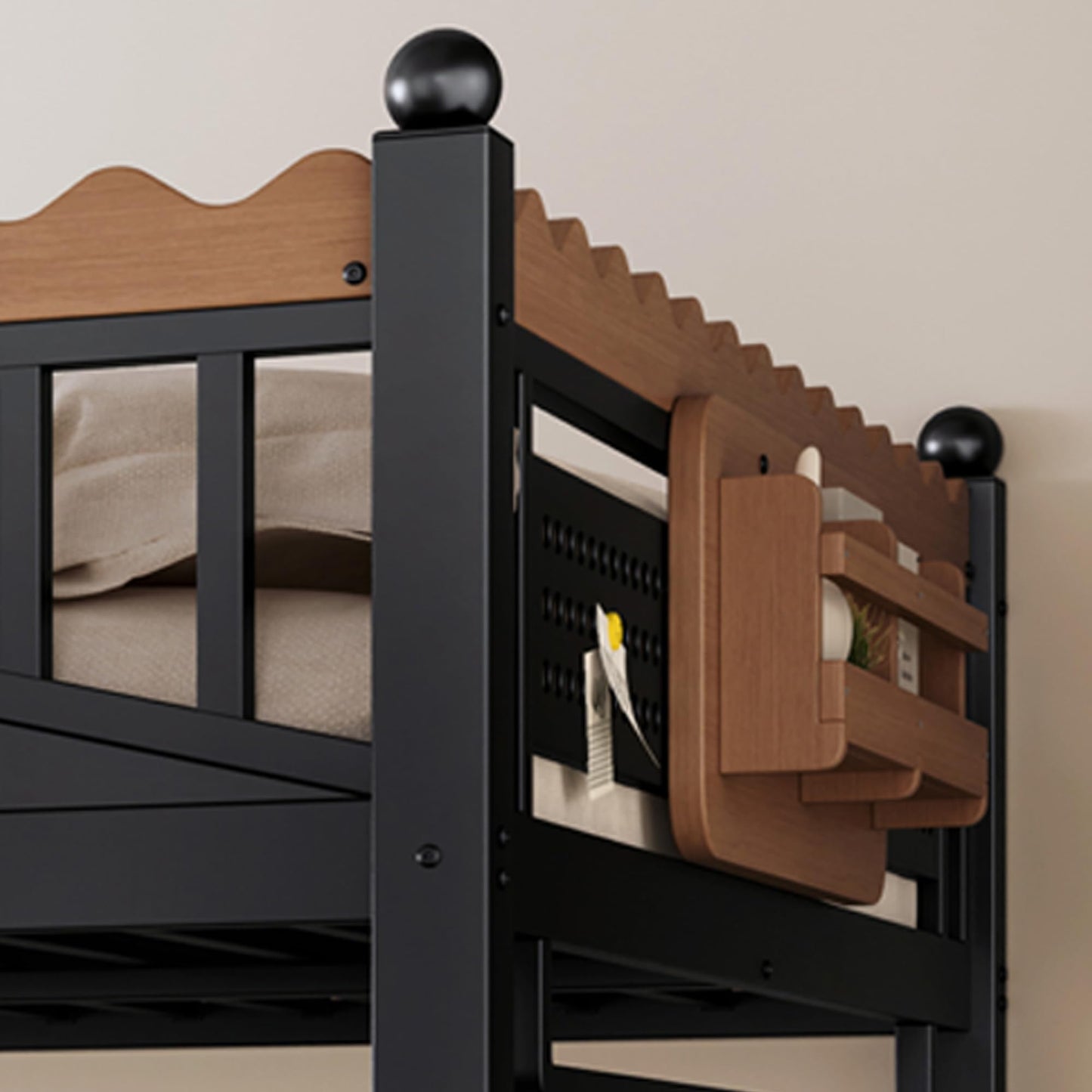 KEIKI Queen Size Loft Bed with Storage Stairs, Metal Loft Bed Frame with Shelves & Bookshelf, Heavy Duty Adult Loft Bed with Guardrails, No Box Spring Needed, Black