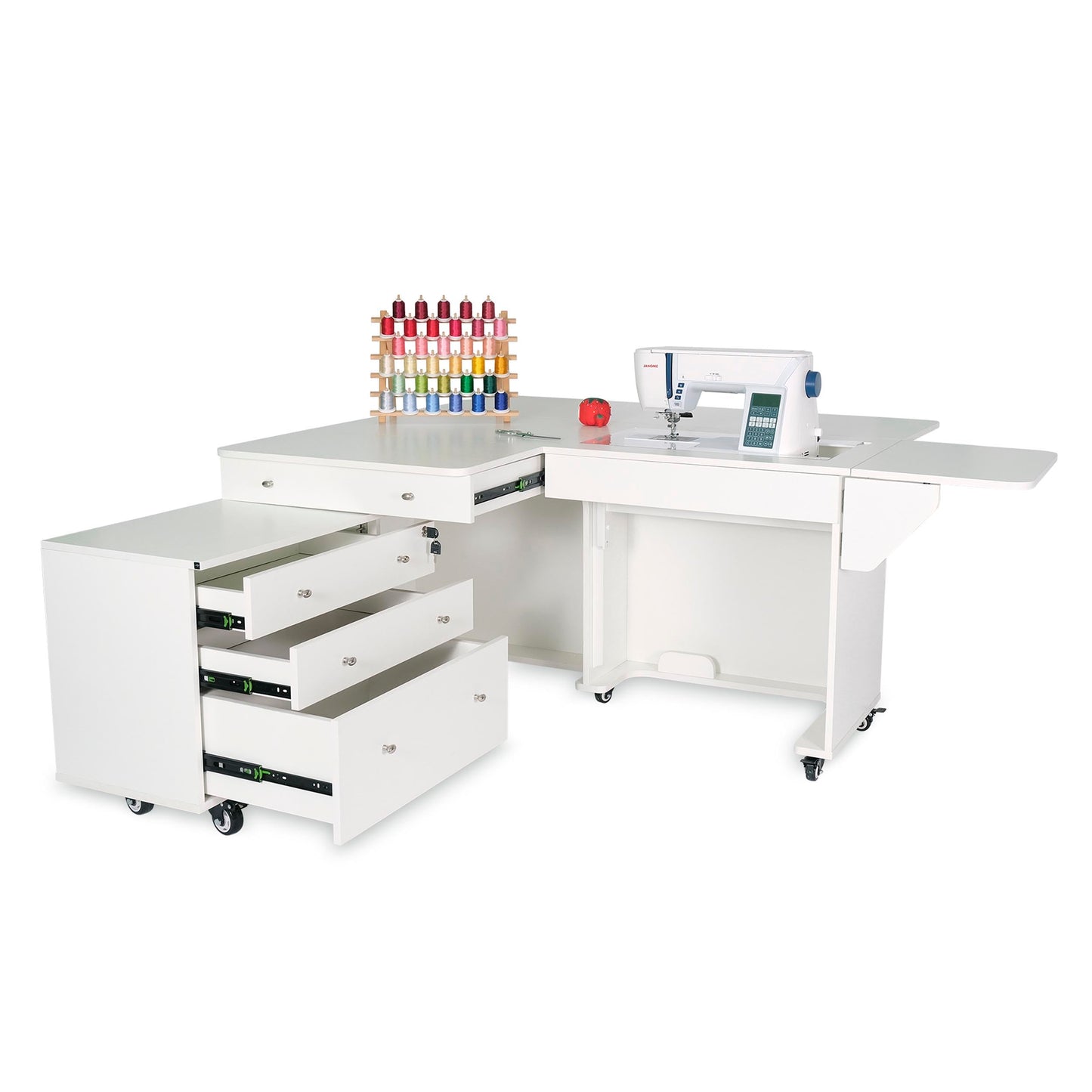 Kangaroo & Joey K8811 Sewing Cabinet – Dual Rail Electric Lift, Adjustable Sewing Table with Storage for Quilting & Crafting, Teak Finish
