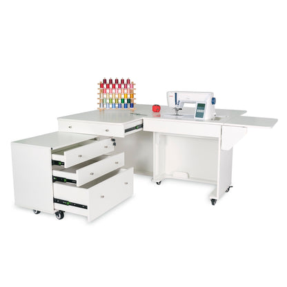 Kangaroo & Joey K8811 Sewing Cabinet – Dual Rail Electric Lift, Adjustable Sewing Table with Storage for Quilting & Crafting, Teak Finish