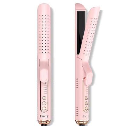 Farery Chill Set Soft-Air Curling Iron: Gentle Soft Air for Quick Styling & Long-Lasting Curls, Lock in Style with Cooling Air Vents, 2-in-1 Hair Straightener & Curler with Upgraded Long Barrel, Pink