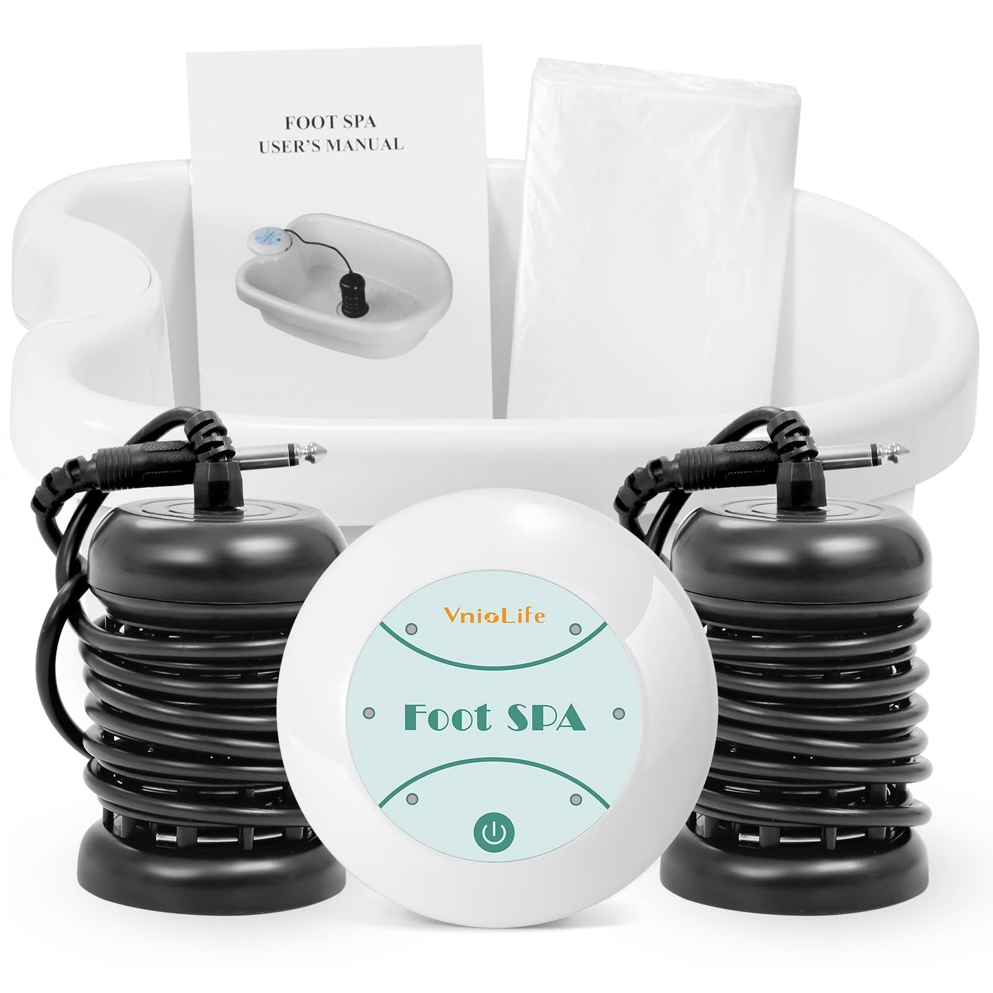 WL VnioLife Ionic Foot Bath Detox Machine with Bag, Portable Detox Foot Spa System, Ion Cleanse Detox Set for Home Beauty Salon Spa Use with Replacement Arrays, 100 Liners