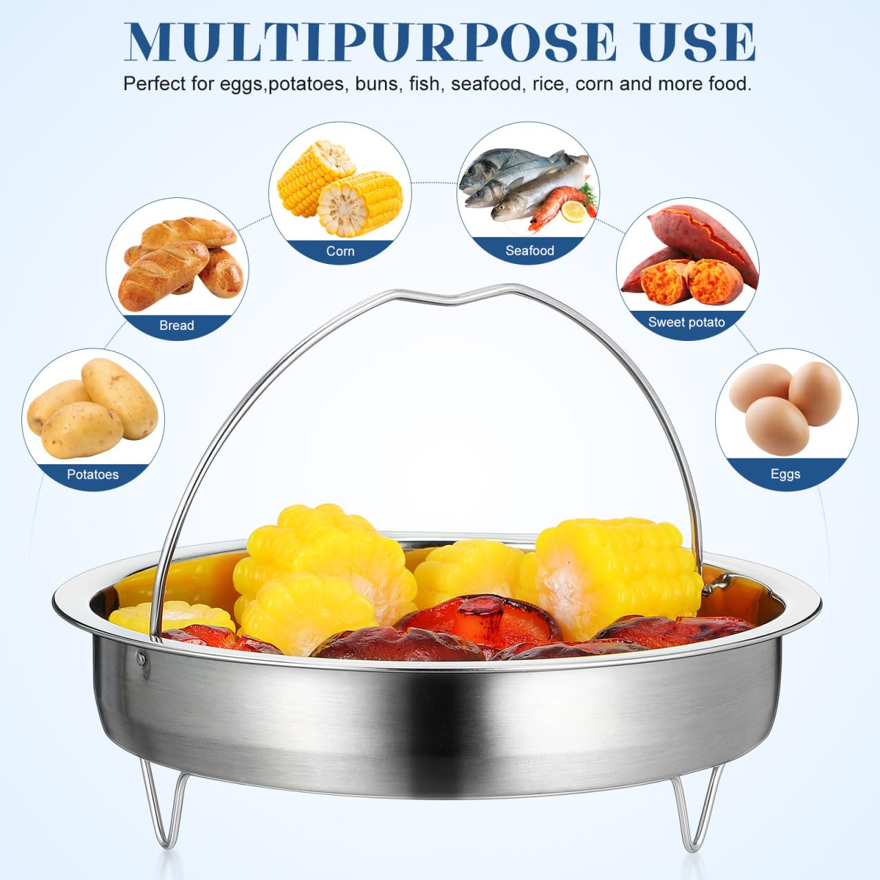 CALLARON Stainless Steel Basket, 7inch Vegetable Basket, Metal Multifunctional Cooker Steamers with Handle, Universal Pot Insert for Seafood, Dumplings, Dishwasher Safe