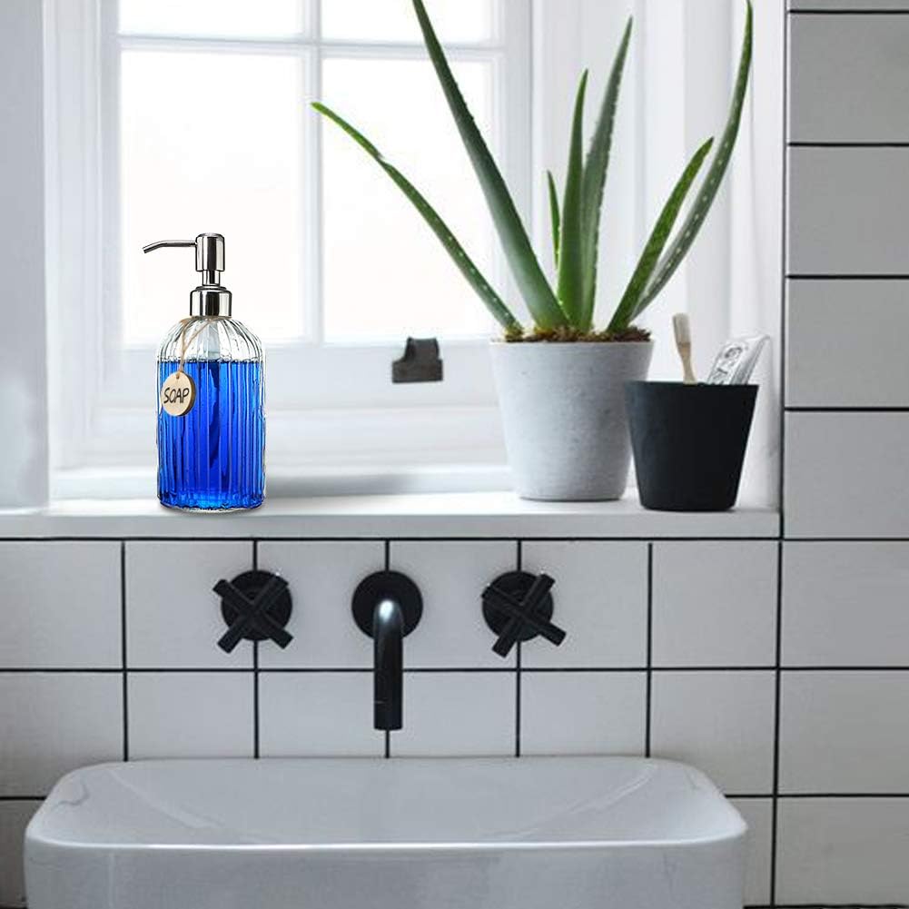 18 Oz JASAI Clear Glass Soap Dispenser with Rust Proof Stainless Steel Pump, Refillable Liquid Hand soap Dispenser