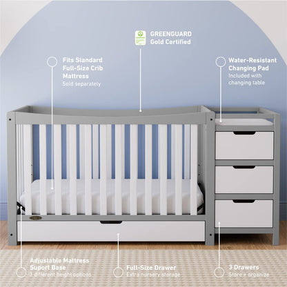 Graco Remi 4-in-1 Convertible Crib & Changer – GREENGUARD Gold Certified, Fits Standard Crib Mattress, Converts to Toddler Bed and Full Bed, 4 Adjustable Mattress Heights (Pebble Gray and White)